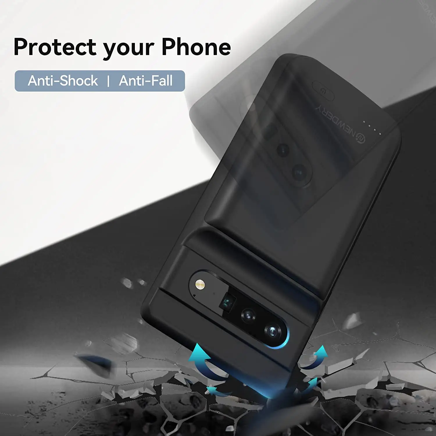 NEWDERY 배터리 케이스 Google Pixel 6 Pro , 10000mAh 충전 전화 케이스, Google Pixel 6 Pro 6.7 인치 용
