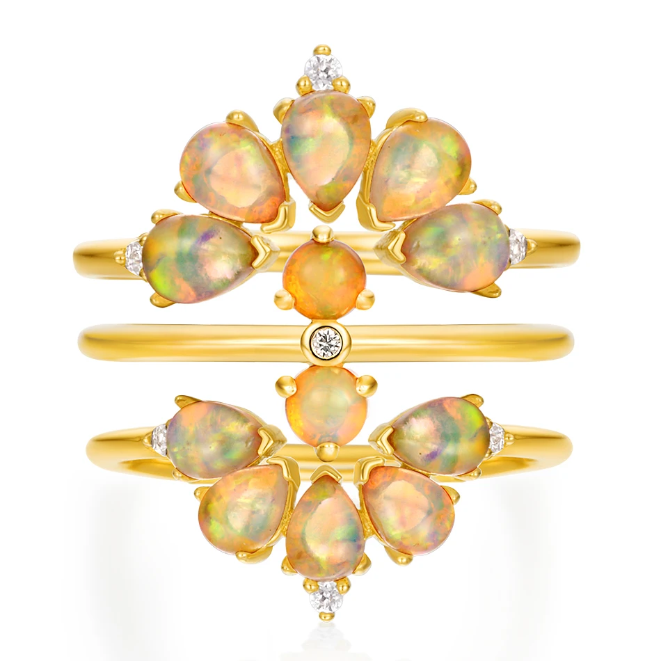 

ALLNOEL Solid 925 Sterling Silver Stacking Ring For Women Bridal Set Natural Opal Rose Quartz Turquoise Gemstone Luxury Jewelry