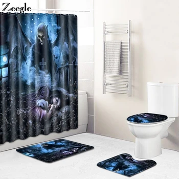 

Zeegle Bath Mat Set Waterproof Toilet Shower Curtain Washable Toilet Pedestal Rug Foot Mat Foot Carpet 4pcs Bathroom Mat Set