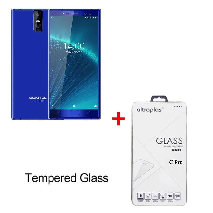 Смартфон OUKITEL K3 Pro, 4 Гб+ 64 ГБ, Android 9,0 Pie, Восьмиядерный процессор MT6763, FHD 5,5 дюйма, 6000 мАч, Face ID, 9 В/2 А, флэш-зарядка, мобильный телефон - Цвет: Blue N Temper Glass