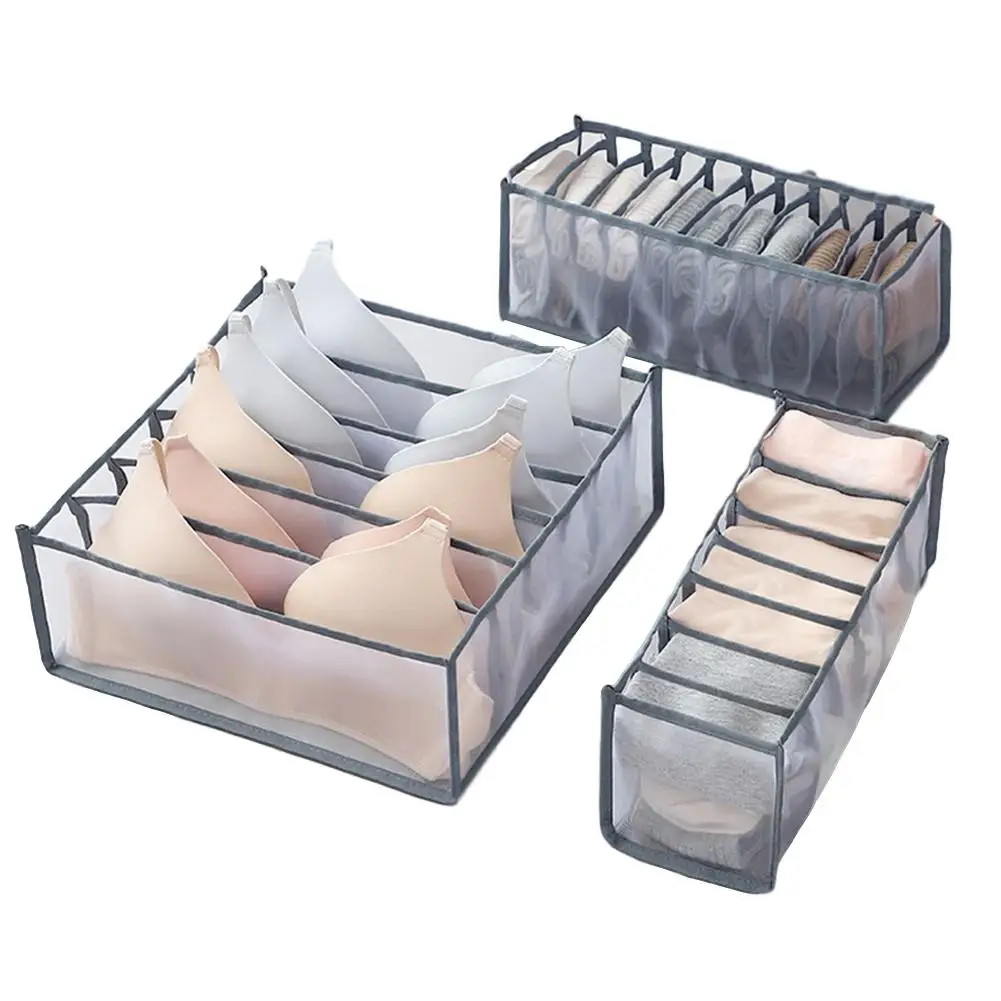 Foldable Closet Dresser Storage Box Baskets Bins Containers for Bras Socks Lingerie Baby Clothing Underwear Organizer Drawer Divider Grey Lantern Printing Set of 12