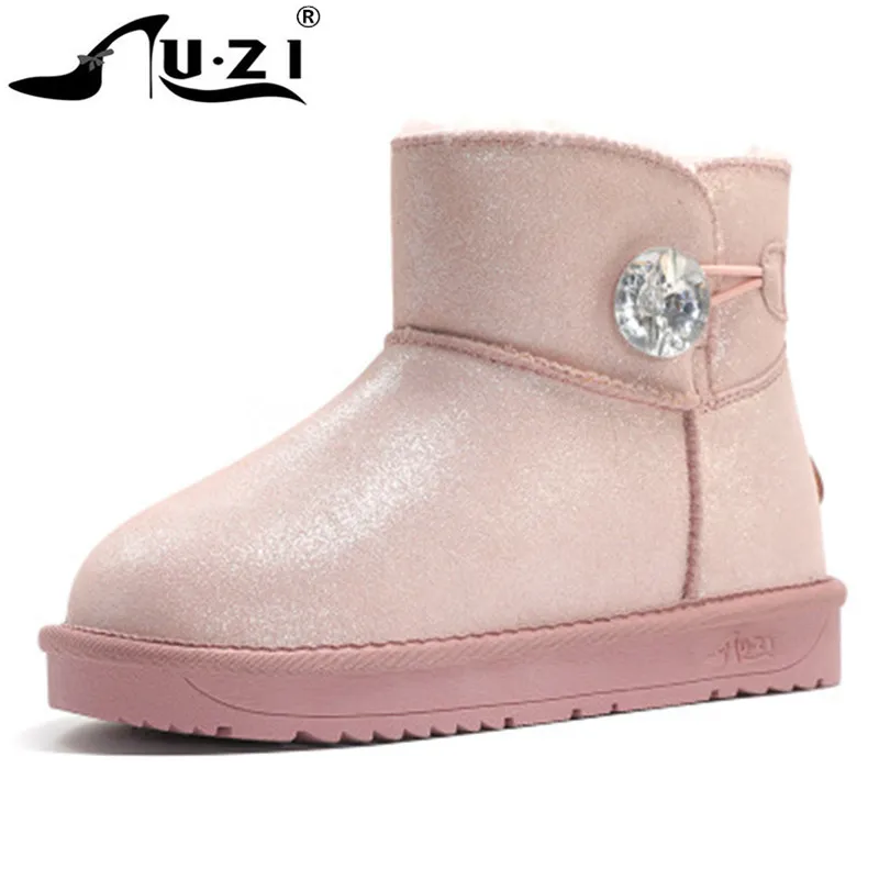 Женские ботильоны из натуральной кожи высокого качества; женская зимняя теплая обувь из коровьей замши с пряжкой; классические блестящие зимние ботинки в австралийском стиле