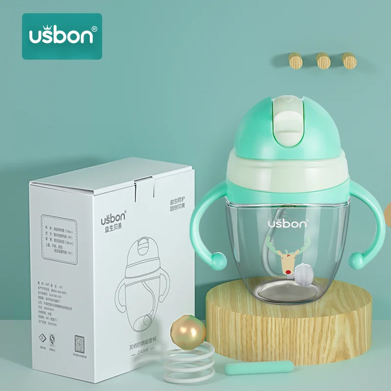 

240 Ml Baby Cup Feeding Bottle Cute Children Learn Drinking Water Straw Handle Bottle Training Drink School Food Milk Bottles