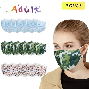 

30pcs Disposable Camouflage Adult Mask Anti-dust Disposable Cartoon Printing Mask Lace Mask Outdoor Safe Masks mascarillas niños