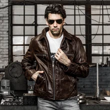 Мужская куртка из коровьей кожи, Весенняя Высококачественная кожаная черная куртка для мотоциклистов, винтажное пальто