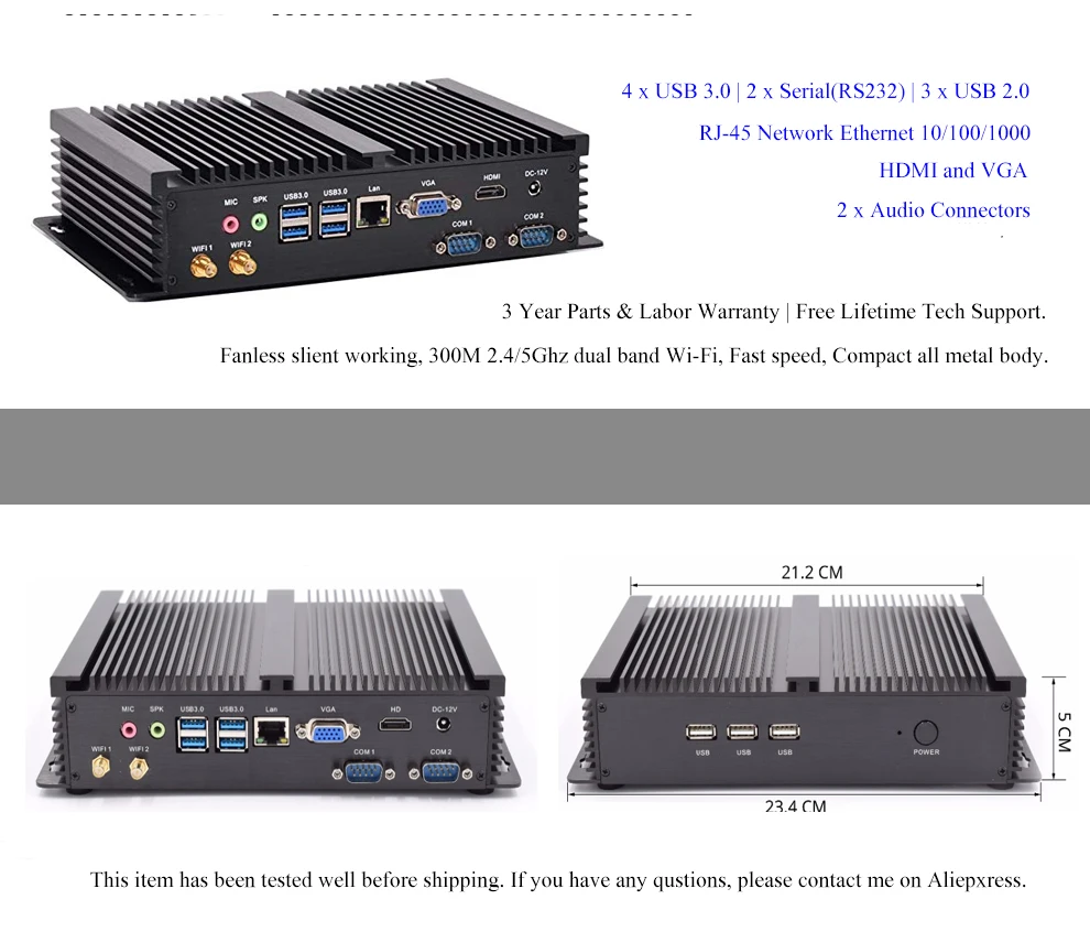 Причастником I3 Мини компьютер безвентиляторное Mini PC Windows 10 Core i3 5005U i5 4200U i7 4500U i3 7100U 2 * RS232 Промышленные ПК Прочный ПК