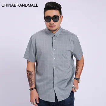 

Men Plus Fat Plus Size Leisure Grid Short Sleeve Shirt Male Fat Man