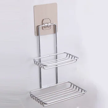

Double Layer Self-adhesive Bathroom Stainless Steel Soap Dish Tray Box Stand Soap Holder Organizer Storage