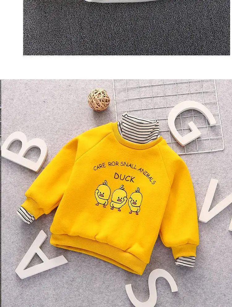 Baby clothes girl long sleeve cartoon flower duck baby girl sweater top winter warm plus velvet kids clothes pullover