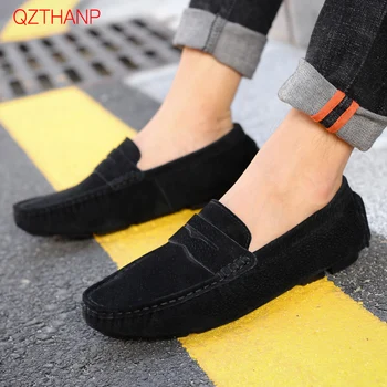 

Fashion Brand Loafers Men's Casual Shoes Boat Flats Male Adult Shoes 2018Suede Leather Loafers Design Black Men's Shoes Drivings