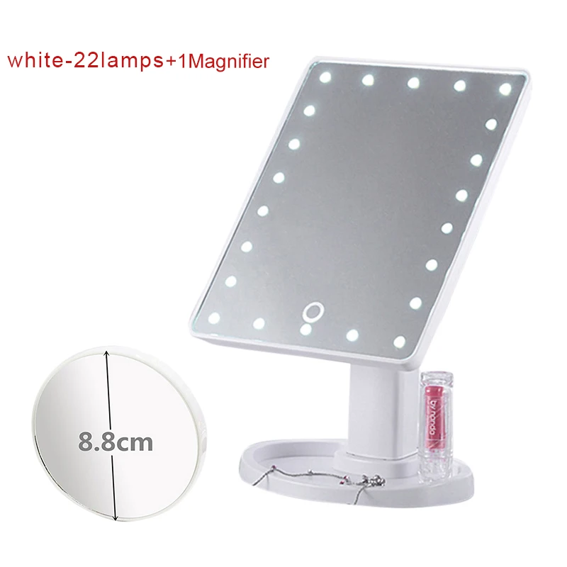 white 22lamps 1Magni 22 светодиодный сенсорный экран зеркало для макияжа дропшиппинг Цена со скидкой 1X 10X яркий регулируемый USB или батареи использовать 16 огней - Цвет: white 22lamps 1Magni