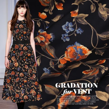 

Gold peony digital painting stretch silk fabric for satin dress tissu bazin riche getzner african telas por metro tissus stoffen