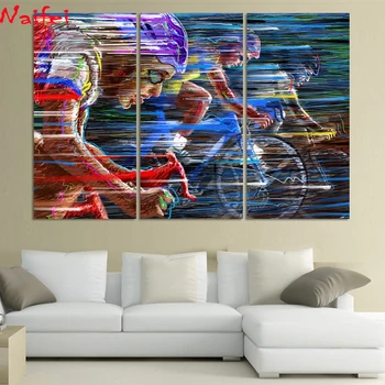 

5d diy diamond embroidery 3 pieces Abstract art cyclist mosaic full drill Rhinestone diamond painting Wall Picture decor