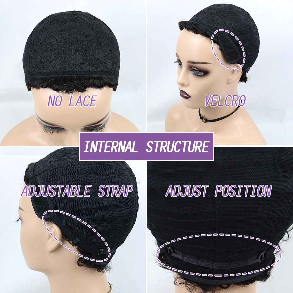 Short Curly Hair Wigs Pixie Cut Brazilian Human Hair For Black Women Natural Black 150% Density Glueless Afro Kinky Curly Wig