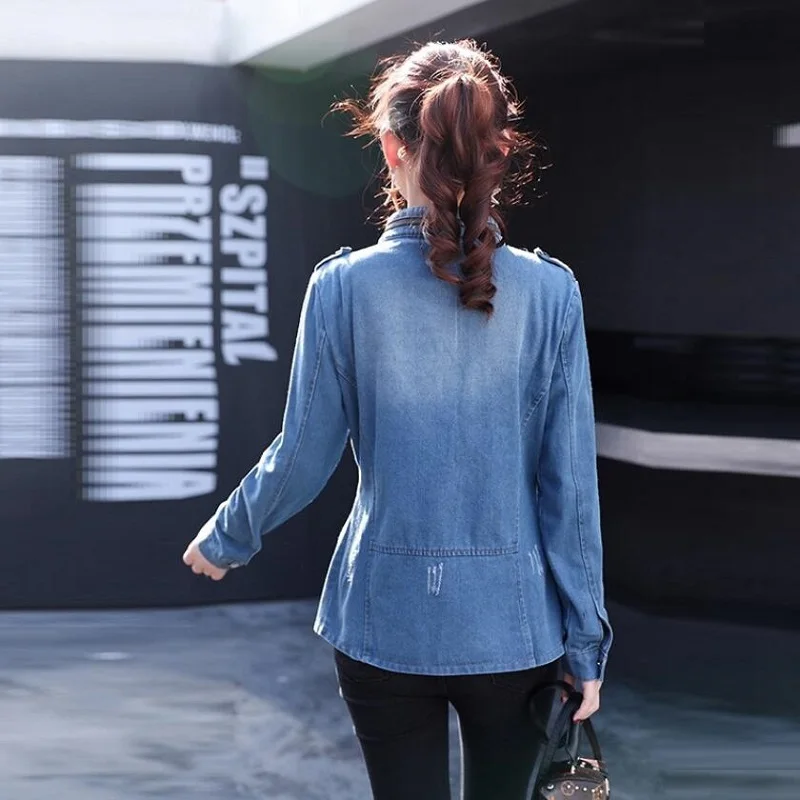 Джинсовая куртка 2019 женская верхняя одежда женское длинное пальто с разрезами