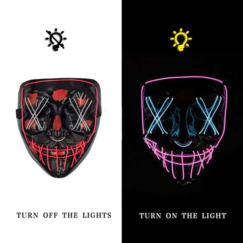 C Halloween LED Mask Funny Neon Light Up Party Masks Maska Cosplay Mascara Horror Mascarillas Glow In Dark Masque Maske - Цвет: C