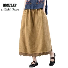 Женская льняная кружевная юбка на лето и весну, милая Модная Повседневная Длинная Ретро винтажная юбка AZ32202122