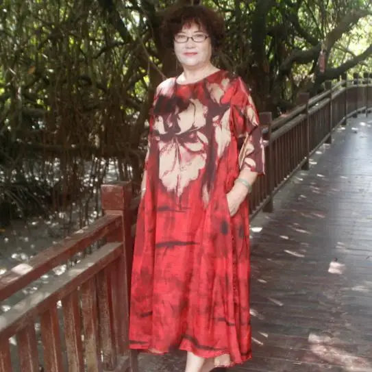 Размера плюс 6xl Для женщин летние Винтаж, половинный рукав, круглый вырез, короткий рукав, с цветочным узором; свободное Красное Длинное Платье vestidos mujer DJ530