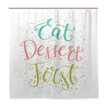 

Unique Shower Curtain Cursive Calligraphy with Colorful Splashed Dots Eco-Friendly with 12 Hooks in Bathroom W72 xH72