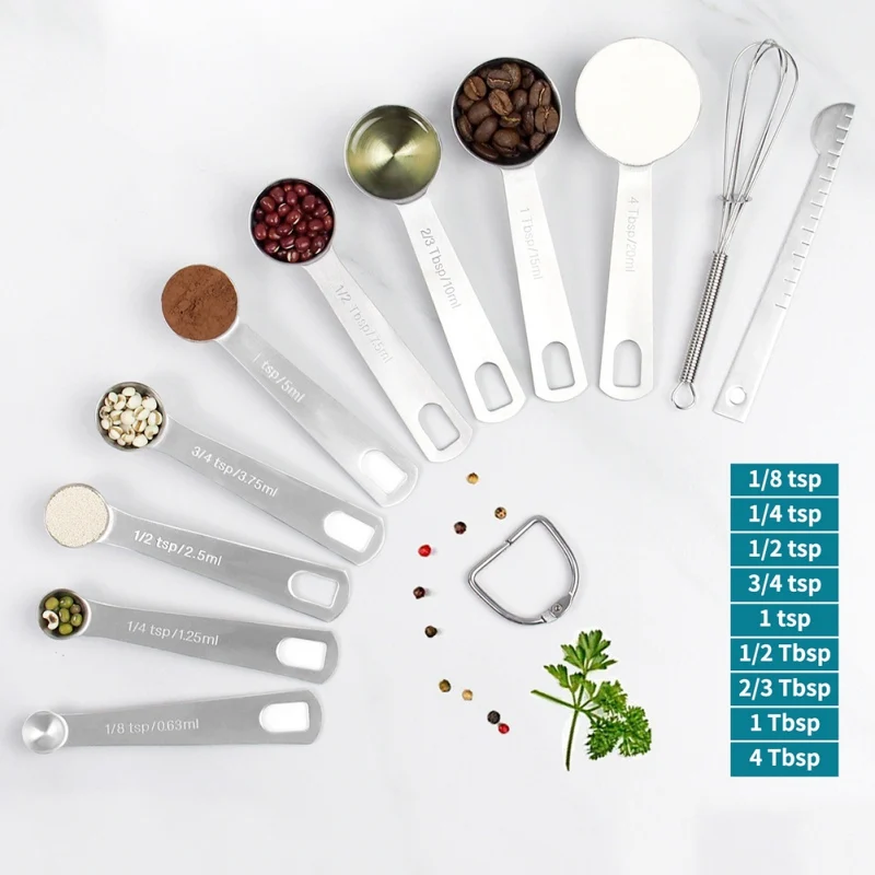 

8/11pcs Stainless Steel Detachable Ring Holder Measuring Spoons Set Magnetic With Measuring Ruler For Kitchen Cooking Baking