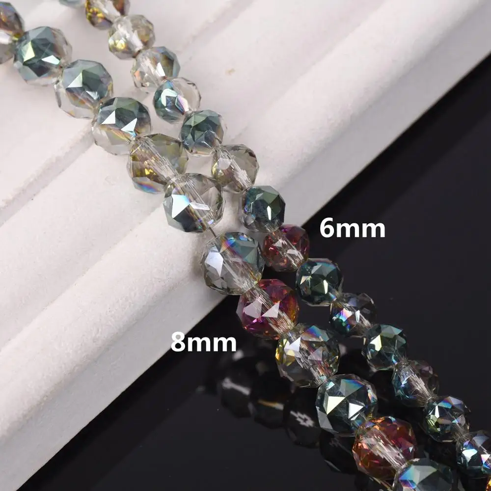 6mm 8mm Round Shape Coloful Plated Faceted Crystal Glass Loose Beads Wholesale lot for Jewelry Making DIY Crafts Findings
