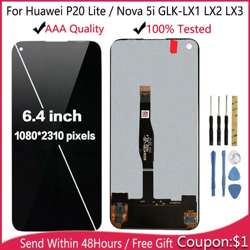 ЖК дисплей для Huawei P20 Lite 6 4 дюйма сенсорный экран с цифровым преобразователем в