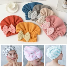 Gorro de ducha con lazo de vellón Coral, gorro de pelo seco portátil de secado rápido para mujer adulta, gorro de princesa suave absorbente