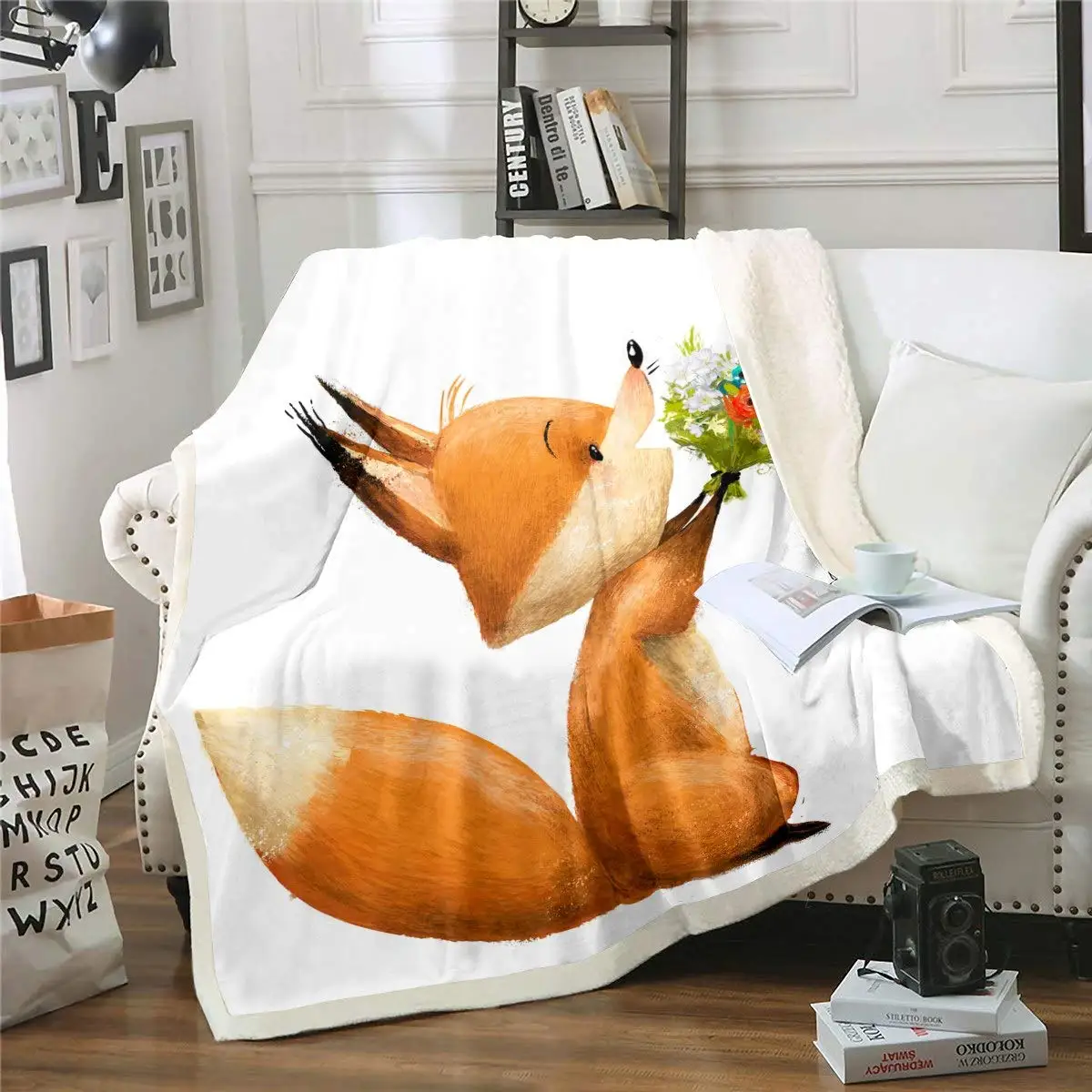Fox Fleece Throw Blanket 3D [Print Sherpa Cartoon Pattern Plush for Kids Boys Girls Lovely Animal | Дом и сад