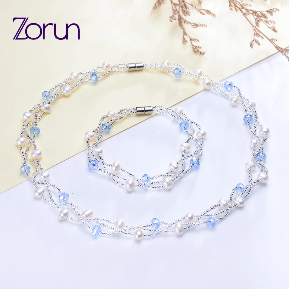 Комплект из ожерелья и браслета Zorun 5-6 мм с натуральным пресноводным жемчугом