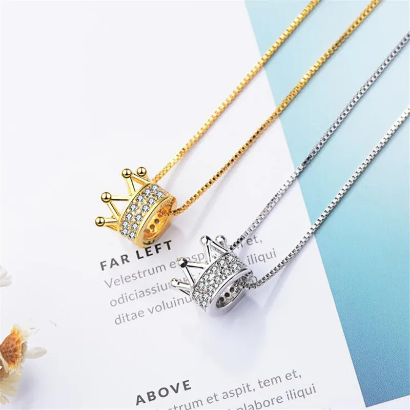 

New Fashion Atmosphere Flash 925 Sterling Silver Jewelry Exquisite Two Colors Crown Exquisite Crystal Pendant Necklaces H397