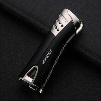 

HONEST Ultra-thin Windproof Mini Inflatable Lighter Metal Gas Lighter Refillable Butane Cigarette Lighter Blue Jet Flame Lighter