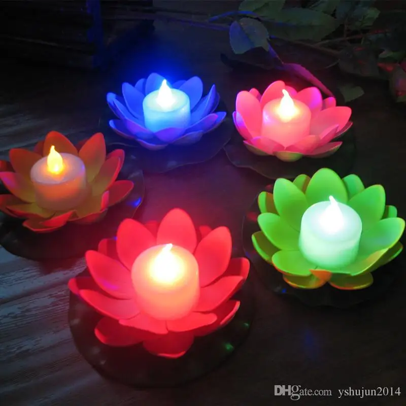 Artificial LED Candle Floating Lotus Flower With Colorful Changed Lights For Birthday Wedding Party Decorations Supplies Ornamen
