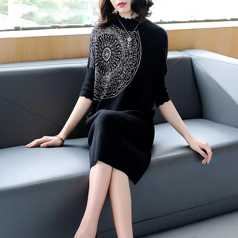 black sweaters Весна/осень, женские свитера, компьютерная вязка, свитшоты, пуловеры для женщин, высокая эластичная одежда, Свитера средней длины для беременных - Цвет: black sweaters