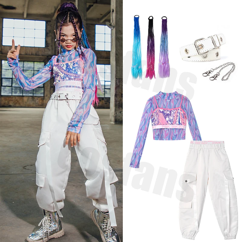 

Korean Kids Girls Jazz jacket Top Vest Pants Cool Jazz Dance Suits Children Hiphop Street Clothes Uniform Catwalk Performance