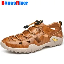 Новинка; сандалии из коровьей кожи; Уличная обувь на плоской подошве без застежки; Летняя мужская обувь; дышащая повседневная обувь; прогулочная пляжная обувь; zapatos hombre; Размер 47