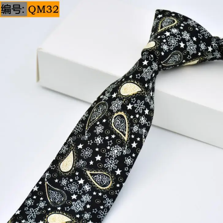 QM32 Мужской Хлопковый галстук 6 см с цветочным принтом, Модный повседневный галстук жениха в европейском и американском стиле - Цвет: QM32