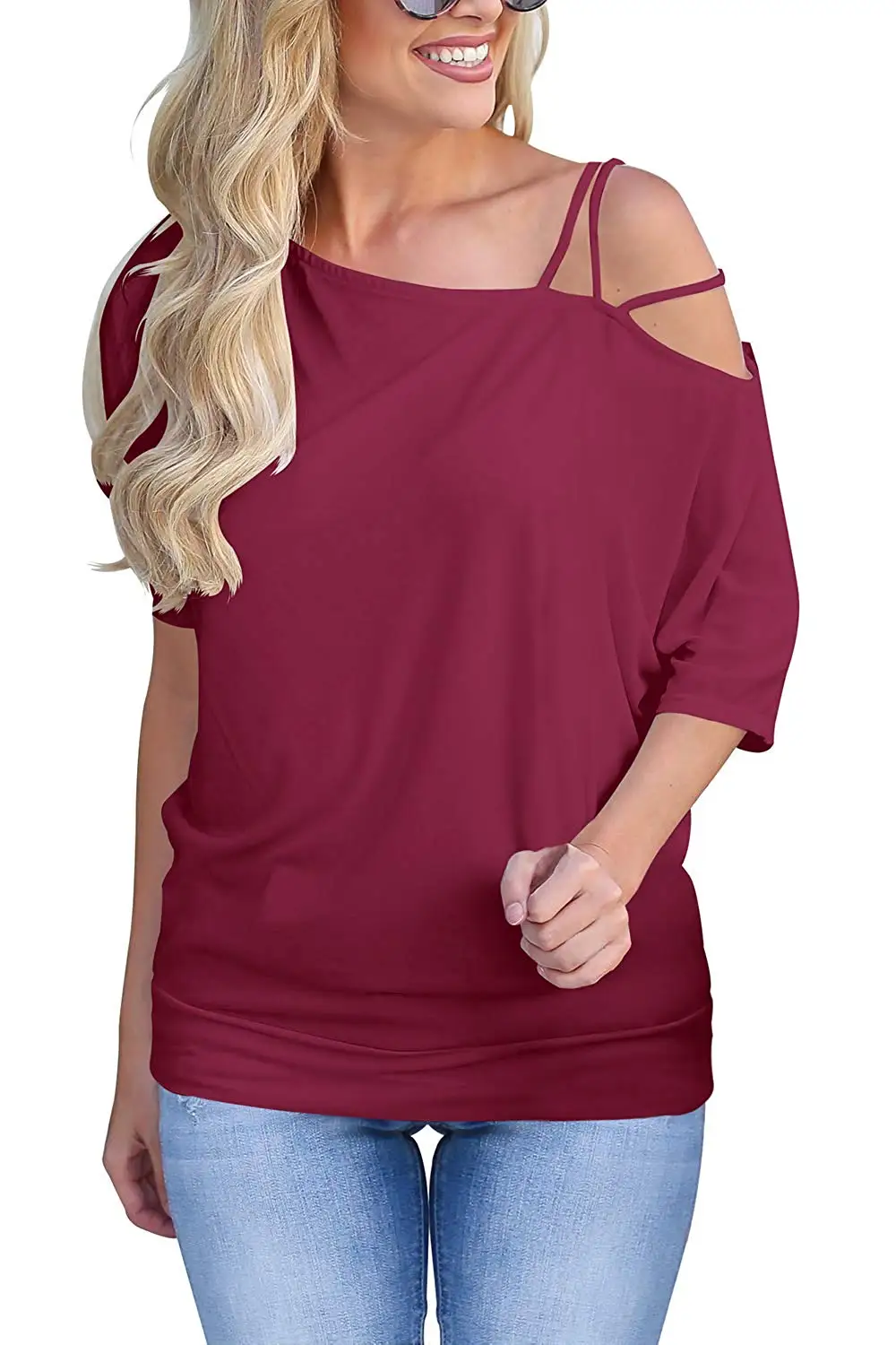 

Tops for Women One Off Strappy T Shirts Short Sleeve Cashmere Silk