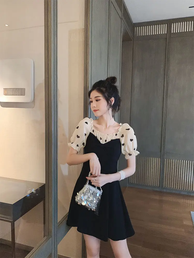 Dress Women Chiffon Patchwork Summer New Arrival Printed Lovely Slim Short Black Dresses Tunic Ruffles Sweet Girl Fairy Chic Fit