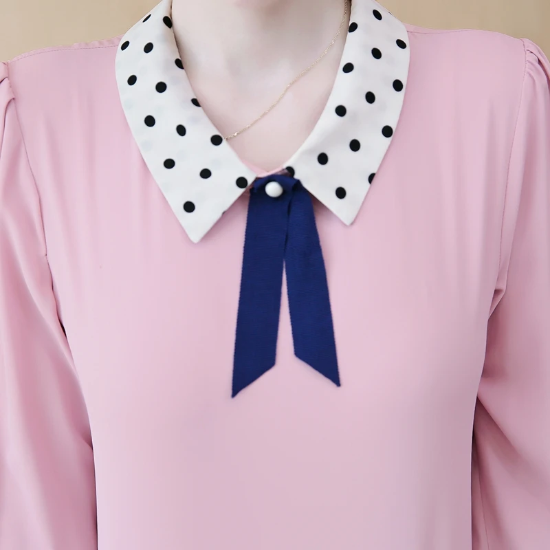 2019 новые осенние повседневные женские рубашки Питер Пэн воротник в горошек