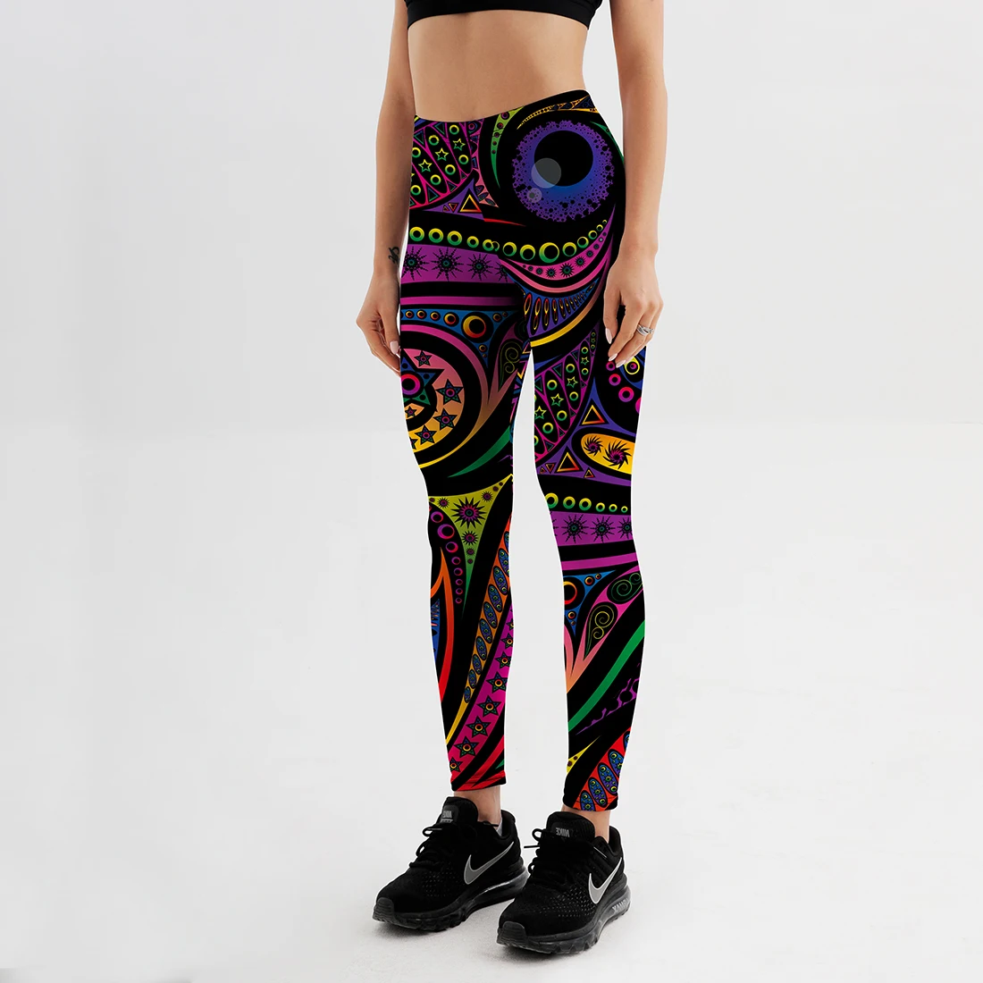 Women Summer Pants Color Totem Printed Black Sexy Leggings Plus Size Casual Street Wear High Waist Leggings scrunch leggings Leggings