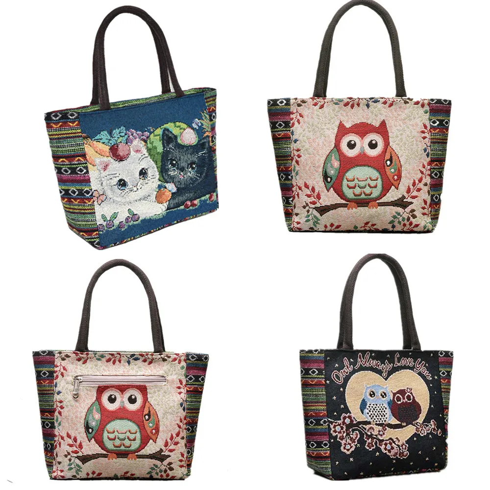 Роскошная брендовая Холщовая Сумка на плечо с принтом животных Женская Большая вместительная сумка с вышивкой Женская хозяйственная сумка модная дорожная сумка