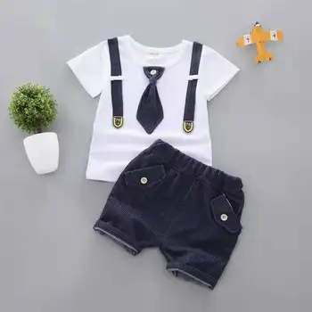 

Summer Two-piece Round Neck Short Sleeve T-shirt Shorts Cotton Casual Gentleman Children's Suit