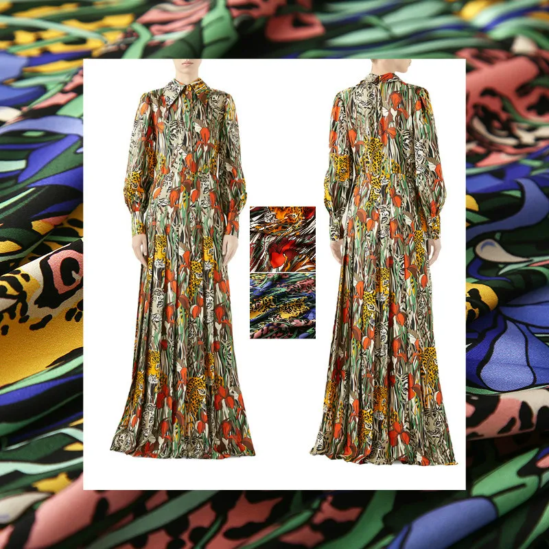 50x140cm Tiger Printed Polyester Fabric Factory Custom Brand Fashion Shirt Dress Stretch Satin DIY Clothing Cloth | Дом и сад
