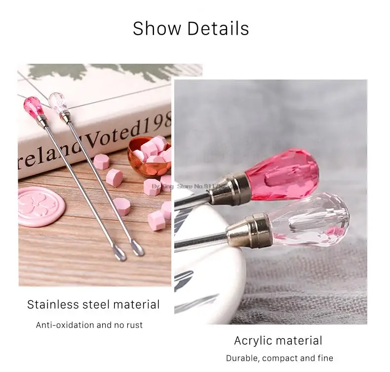 ByKing10.3cm Crystal Head Stainless Steel Wax Pills Mix Tool Burning Melted Seal Wax Stirring Mixing Spoon Seal WAX Stirring Rod