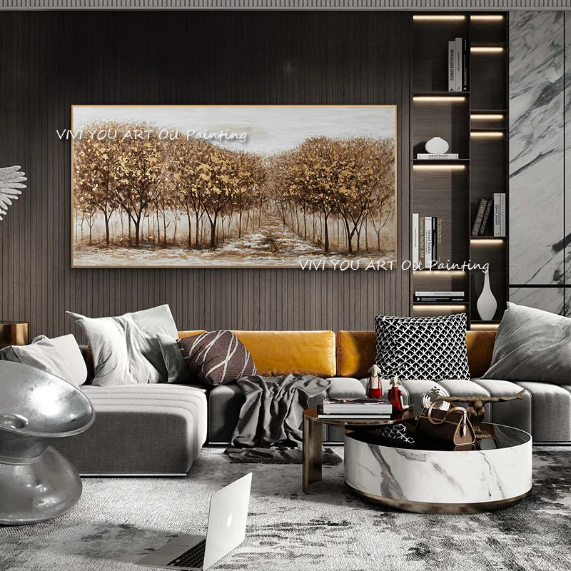 

The Hot Handmade Fall Forest Creative Modern Abstract Oil Paintings On Canvas Mural Painting Wall Art Home Decor Taupe Tree Leaf