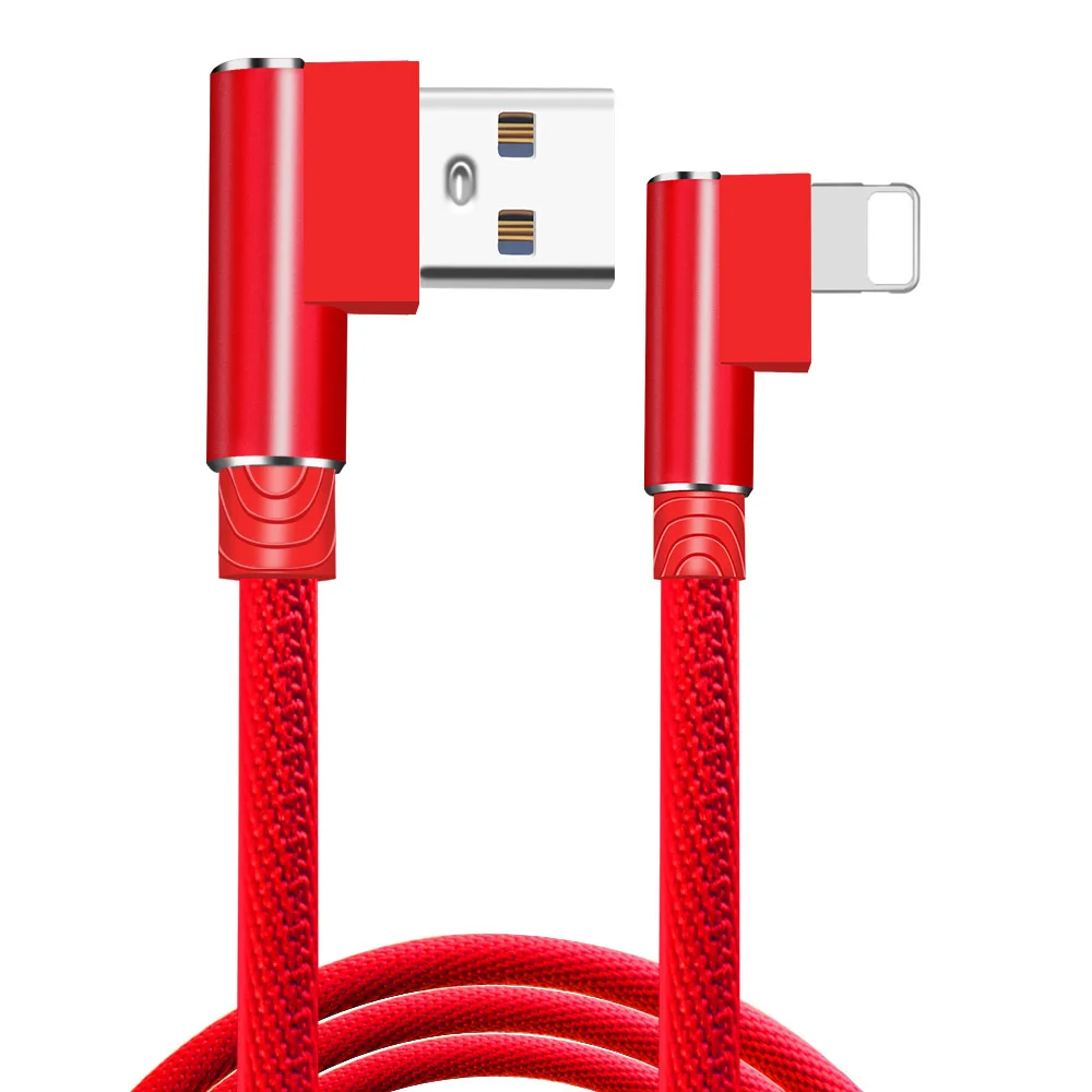 Red For IOS OneVan Micro USB кабель для телефона зарядный шнур 90 градусов локоть 2.4A Быстрый usb type C провод для Iphone 7 6S Android samsung телефон - Цвет: Red For IOS