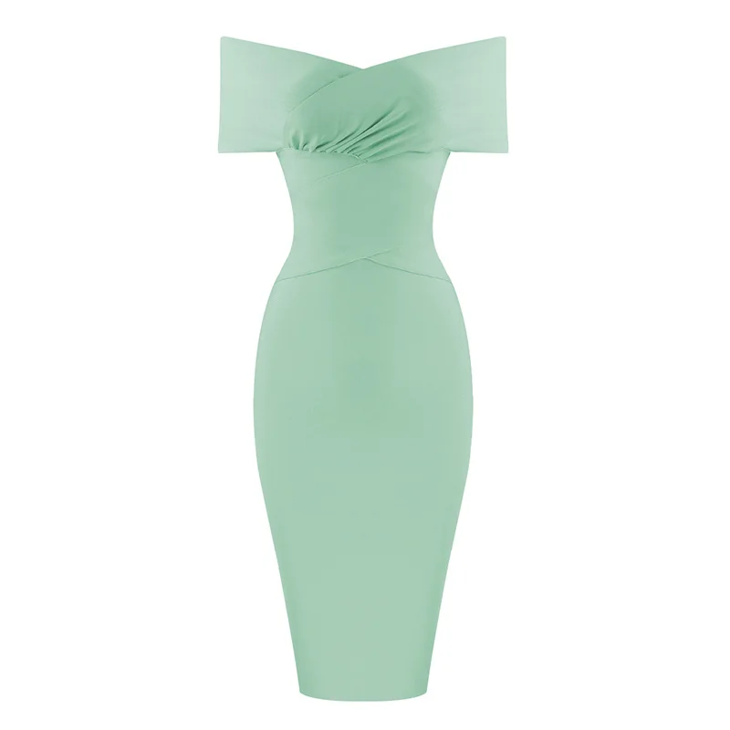 Высокое качество для знаменитостей светло-зеленый Slash шеи Бандажное платье для ночного клуба вечерние платья