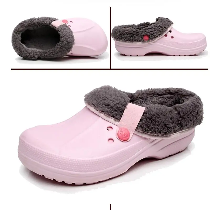 Original RH Eco Unisex Warm Winter Fur Garden Shoes Clog Indoor Casual Warm Home Slippers EVA Flat Clogs Footwear