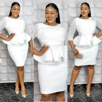 

African Sets For Women Elegant African Embroidery Wedding White Dresses Dashiki Sexy Slim Space Layer long sleeve Dresses