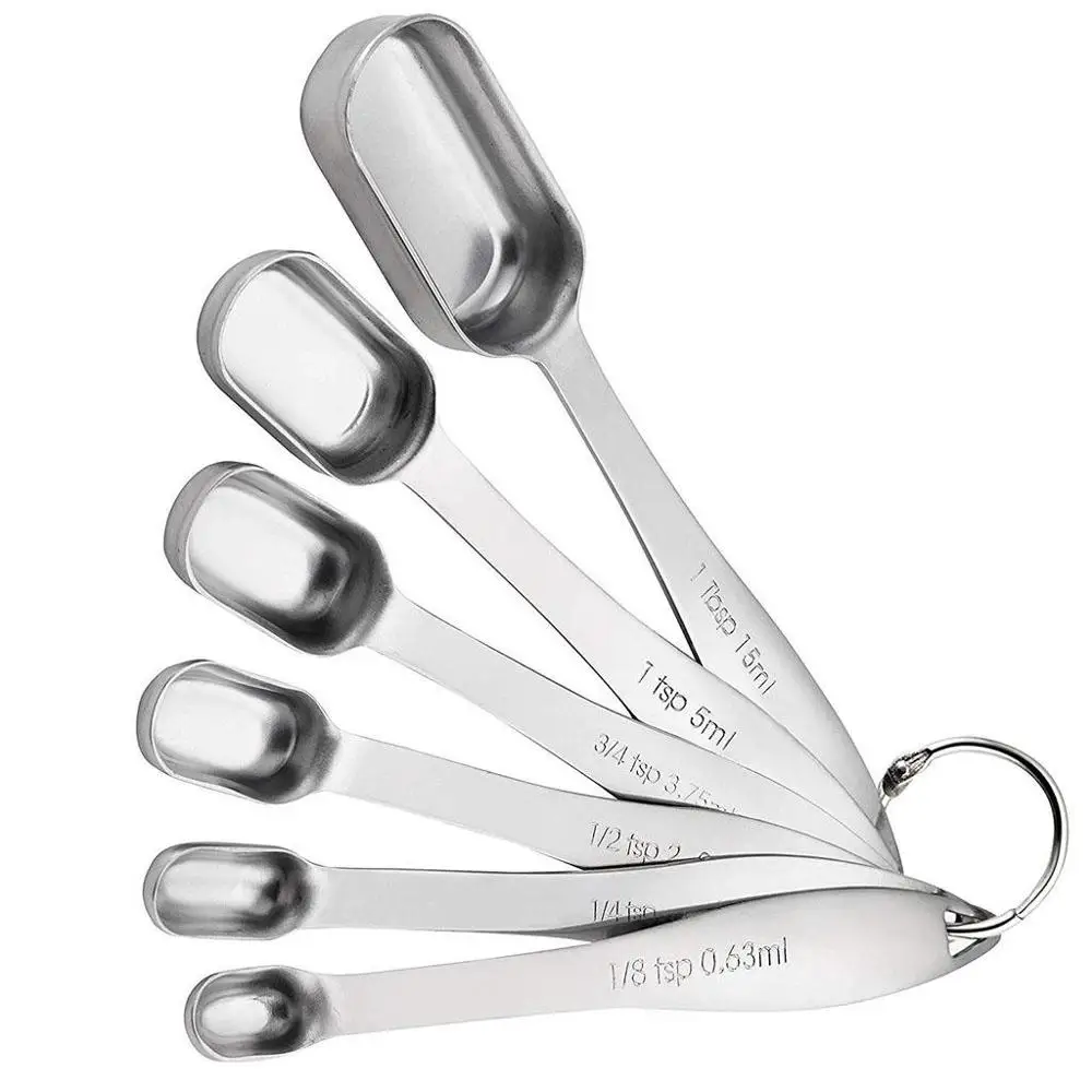 

A Set Measuring Dry And Liquid Stainless Steel Measuring Spoon 6Pcs Stainless Steel Square Measuring Spoon 6pc